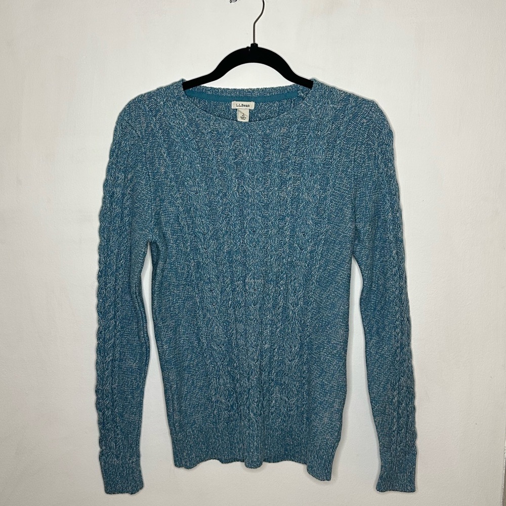 VTG LL Bean Sweater Blue White Cable Knit Sweater